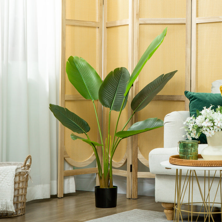 109cm Artificial Bird of Paradise Plant, Faux Banana Leaf Tree with PEVA Leaves and Flocking, Decorative Palm Tree in Pot for Home Office Decor, Green