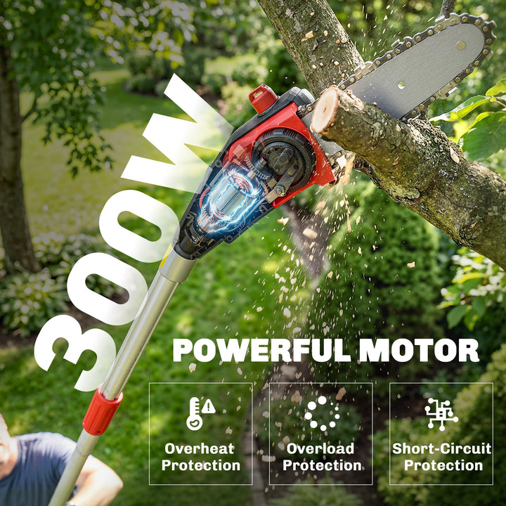 18V 8" Cordless Pole Chainsaw, 1.94m/2.56m Electric Chainsaw with 2 x 