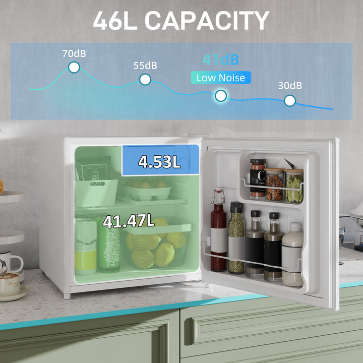 46 Litre Table Top Mini Fridge, Small Fridge with Ice Box, Reversible Door, Adjustable Temperature and Legs for Bedrooms, Home Office, Cream