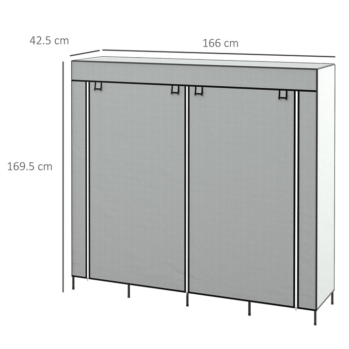 Fabric Wardrobe for Bedroom, Portable Cloth Wardrobe with 10 Compartments, 2 Hanging Rails and 4 Fabric Drawers, 166 x 42.5 x 169.5cm, Dark Grey