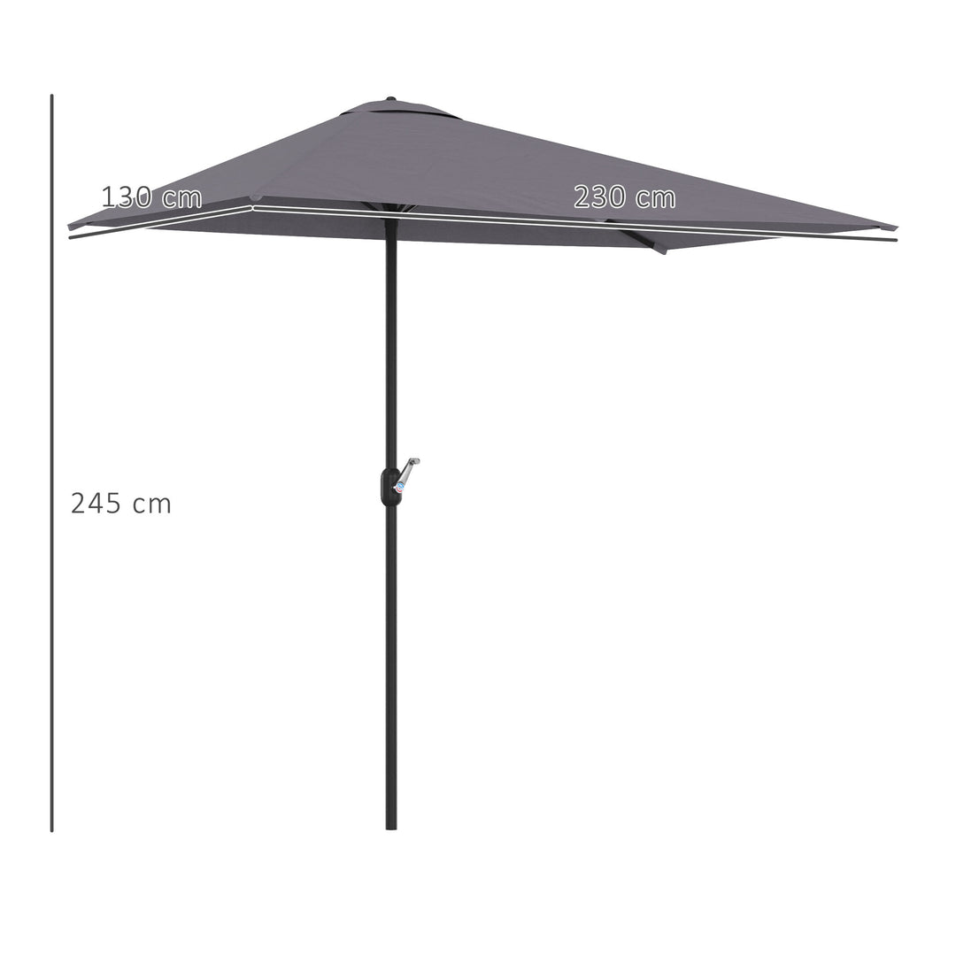 Balcony Half Parasol Semi Round Umbrella Patio Crank Handle (2.3 m, Grey)- NO BASE INCLUDED