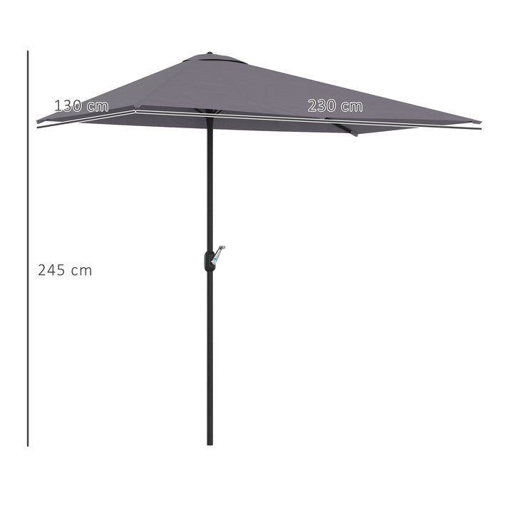 Balcony Half Parasol Semi Round Umbrella Patio Crank Handle (2.3 m, Grey)- NO BASE INCLUDED