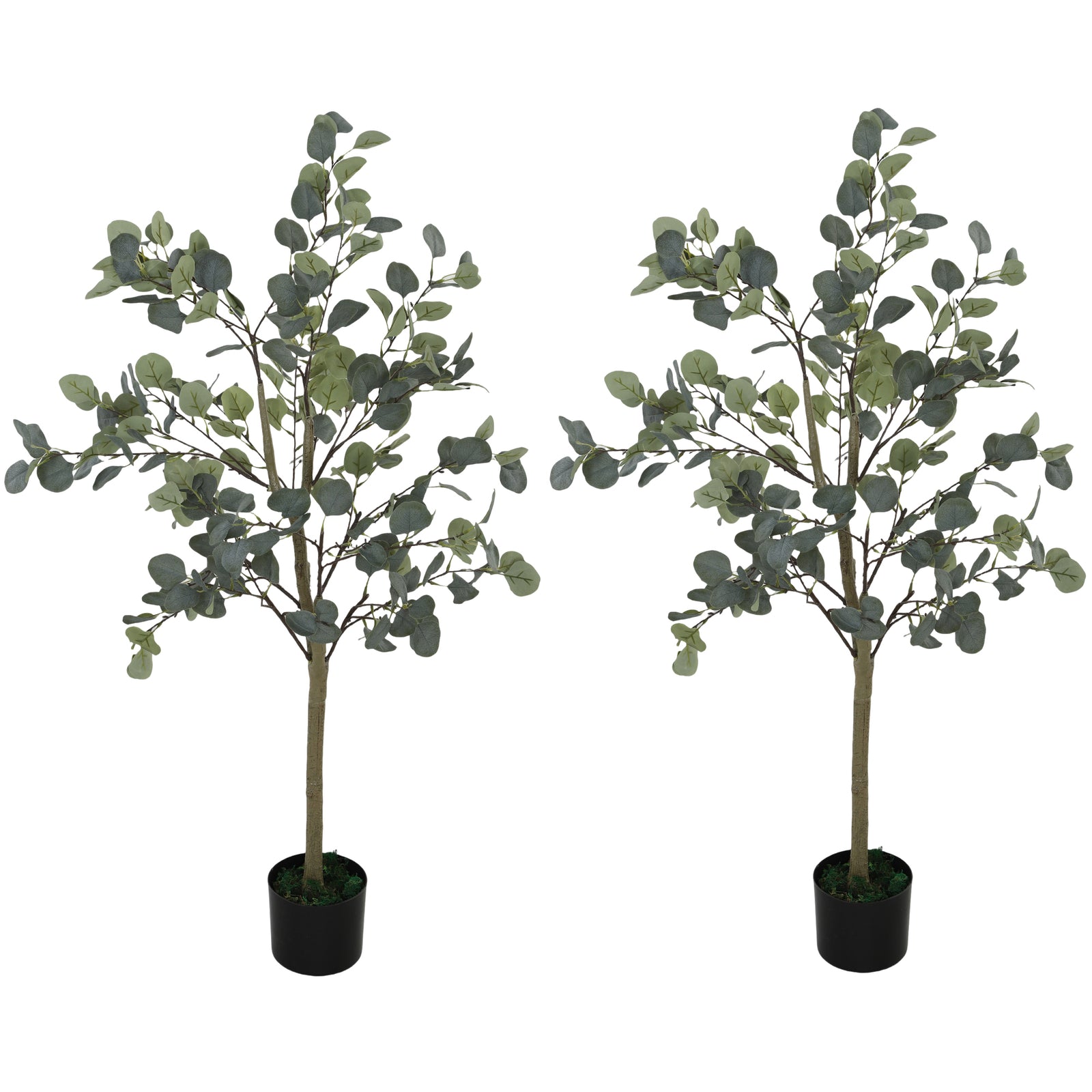Set of 2 Decorative Artificial Tree, 4ft/ 120cm Silk Eucalyptus Trees with 230 Silver Dollar Leaves in Pot, Fake Plants for Home, Office, Living Room, Indoor Decor
