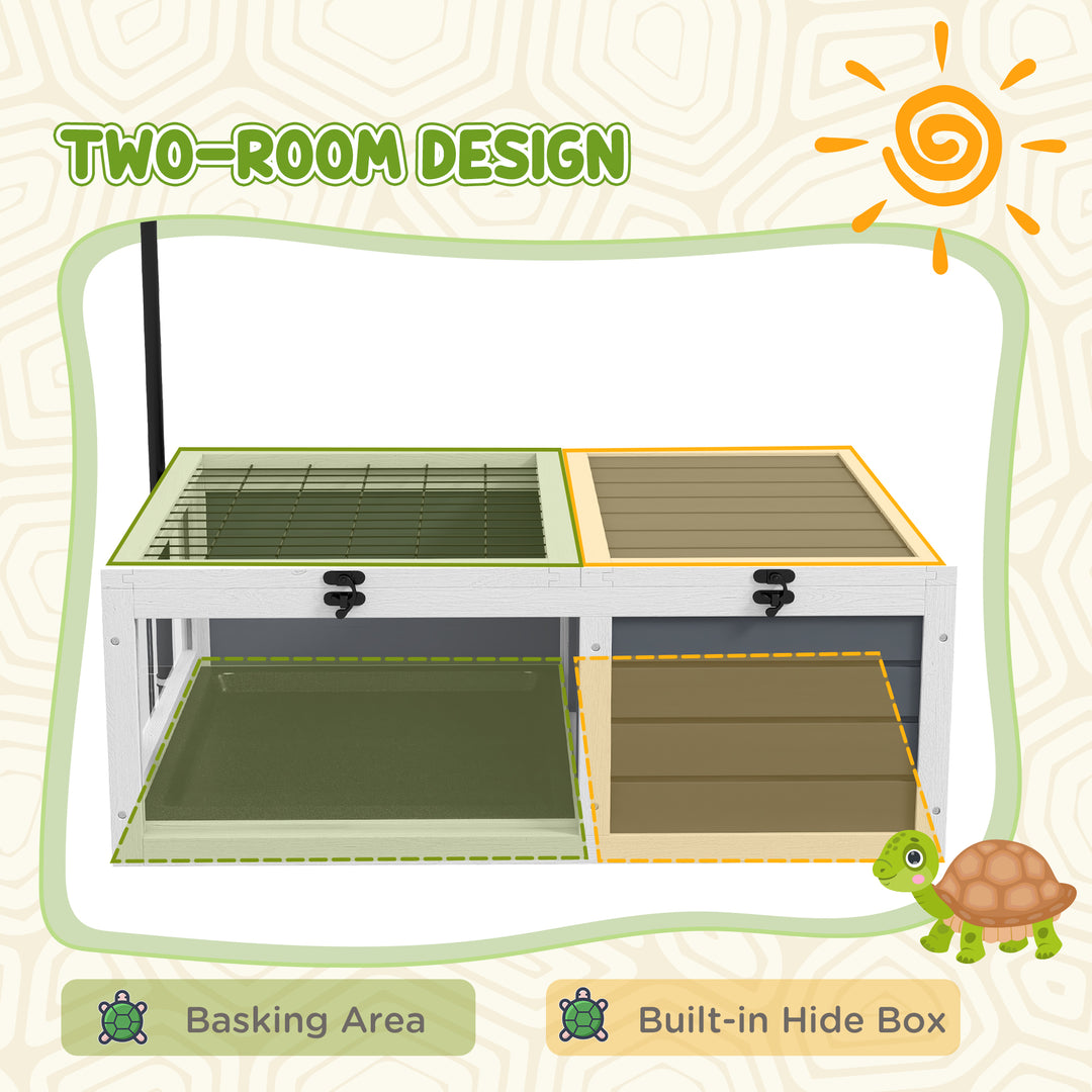 Tortoise Table with Adjustable Lamp Holder, Wooden Tortoise House w/ Openable Lids, Pull-Out Trays - Grey