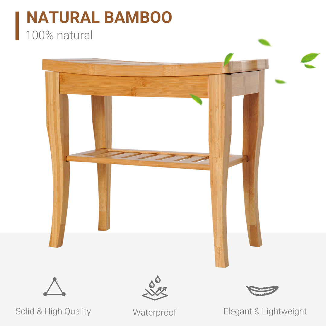 HOMCOM Bamboo Bathroom Shower Bench w/ Lower Shelf | Aosom UK