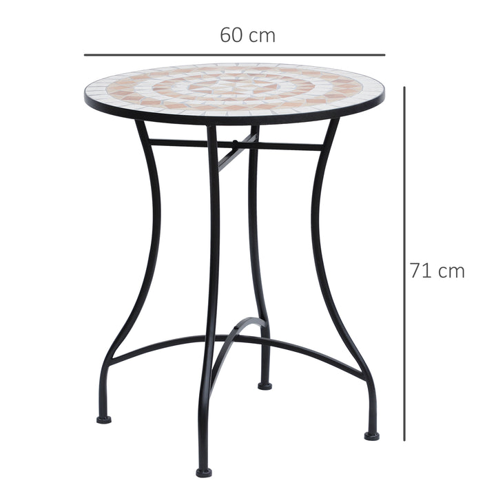 60 cm Mosaic Garden Table, Small Round Outdoor Side Table with Ceramic Top, Plant Stand for Patio, Balcony, Orange and White