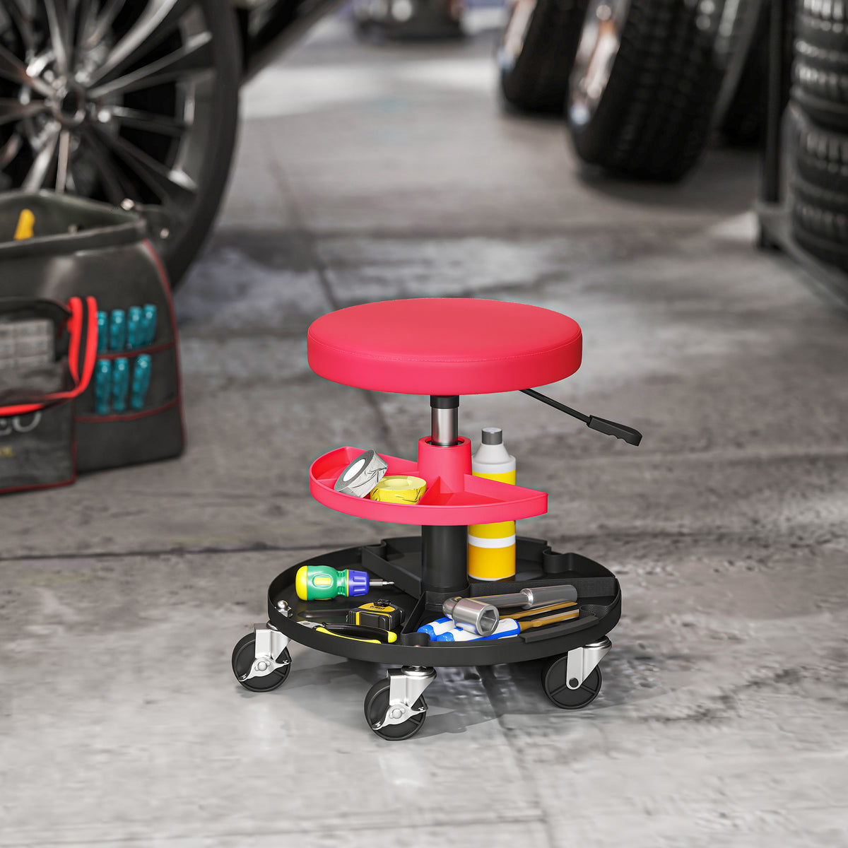 Rolling Mechanic Stool, 135kg Capacity Workshop Stool, 360° Swivel Rol