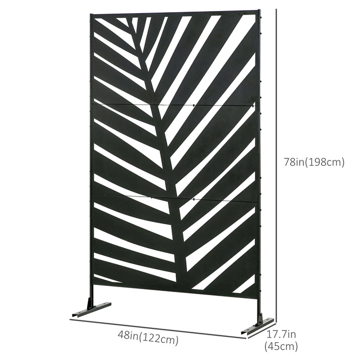Decorative Privacy Screen with Stand, 6.5FT Freestanding Metal Outdoor Divider, Decorative Privacy Panel with Expansion Screws for Garden Patio Pool Hot Tub, Banana Leaf Style, Black