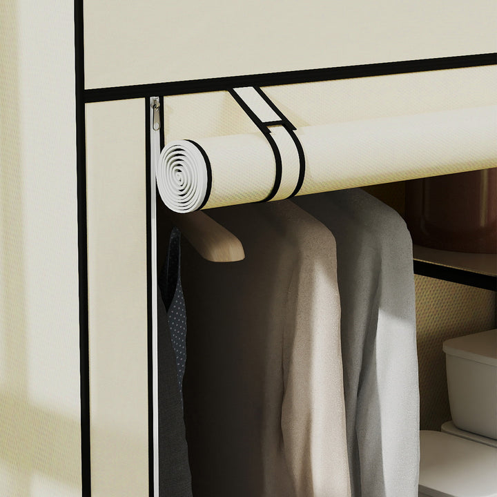 Fabric Wardrobe, Portable Wardrobe with 6 Shelves, 1 Hanging Rail, Foldable Closets, 103 x 43 x 162.5 cm, Cream White