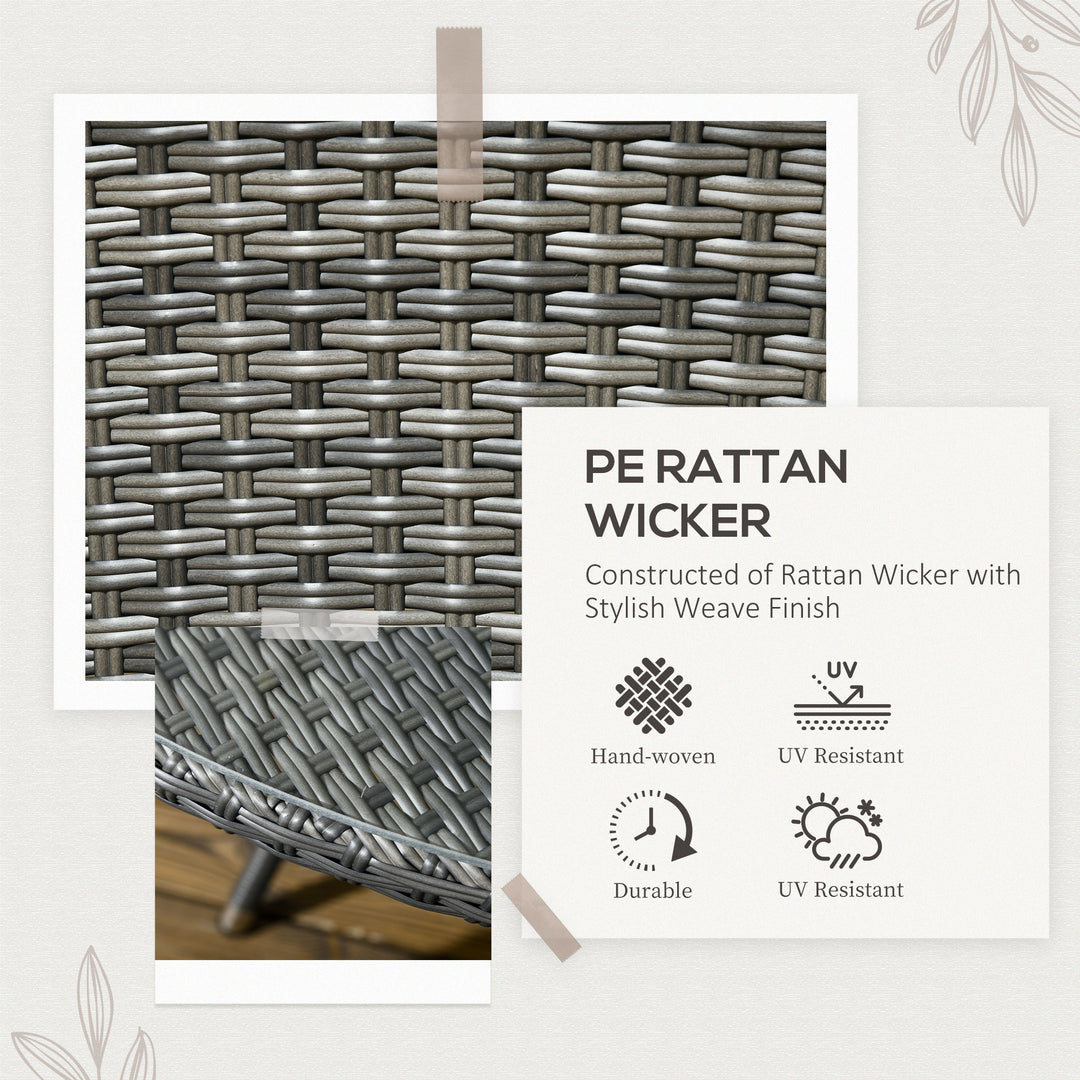 Seven-Piece Rattan Dining Table, with Round Glass-Top Table - Mixed Grey
