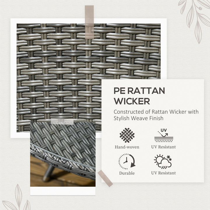 Seven-Piece Rattan Dining Table, with Round Glass-Top Table - Mixed Grey