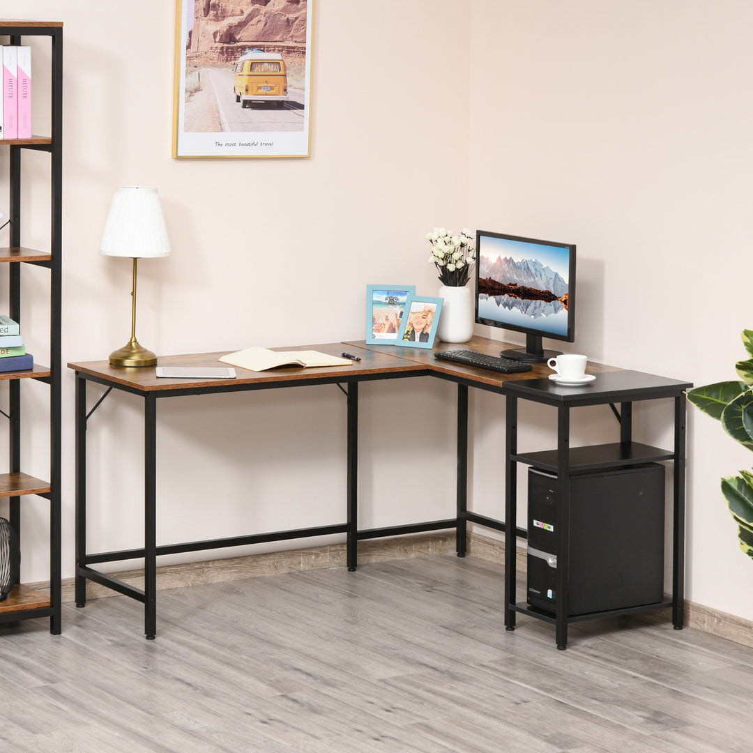 L-Shaped Computer Desk Industrial Corner Writing Desk with Adjustable Storage Shelf Space-Saving Home Office Workstation 150 x 120 x 75 cm Rustic Brown
