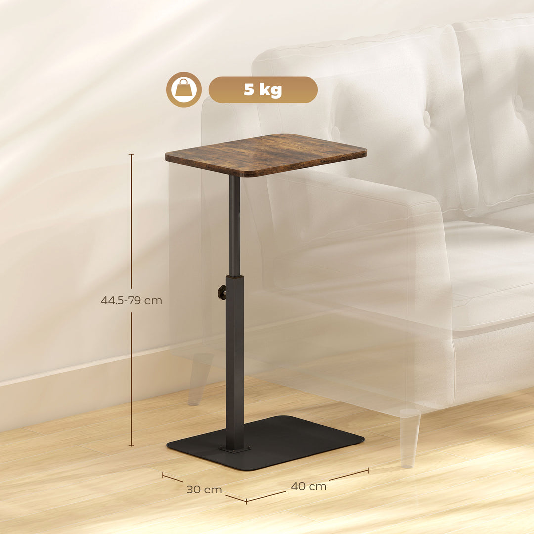 C Shaped Side Table, Small End Table with Adjustable Height and Metal Base for Living Room, Bedroom