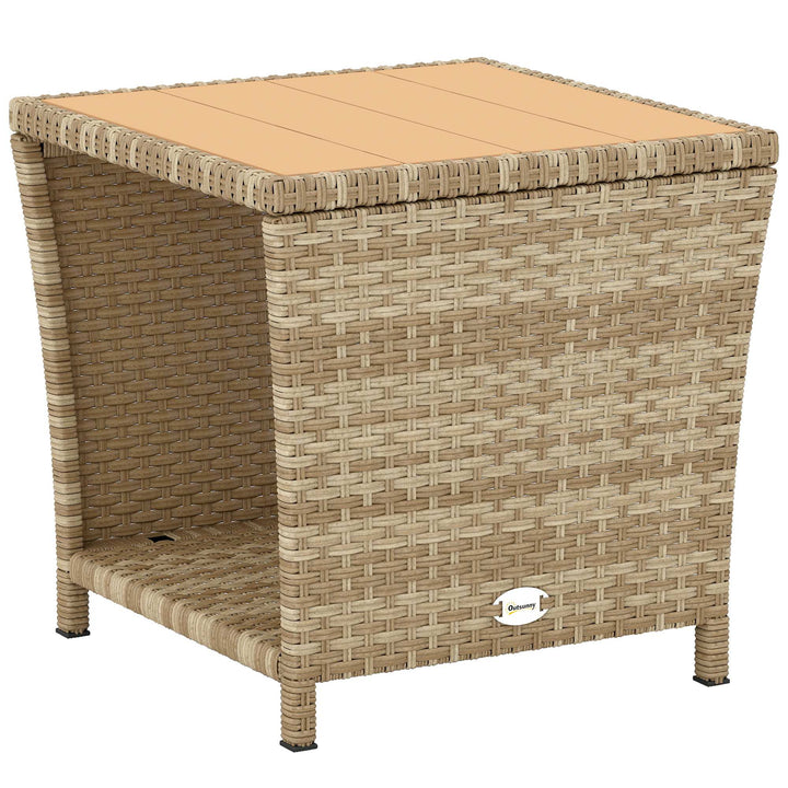 Side Table 2-Tier Outdoor Coffee Table with Storage Shelf PS Wood Slat