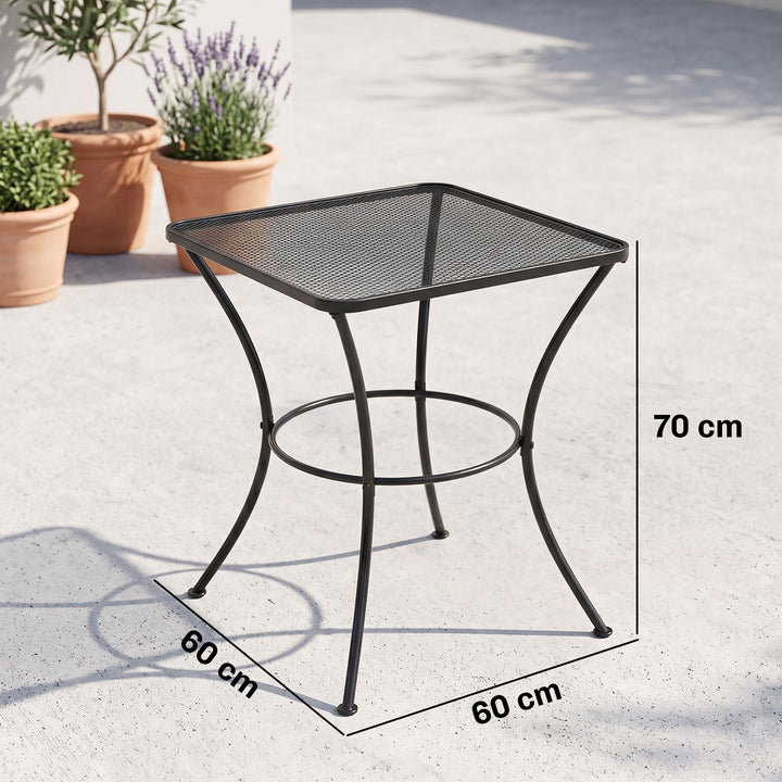 60cm Square Garden Table, Outdoor Metal Bistro Side Desk with Mesh Top