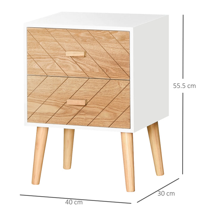 HOMCOM Nordic Style 2 Drawers Side Cabinet Wooden Bedside Table Storage Chest Scandinavian Home Furniture