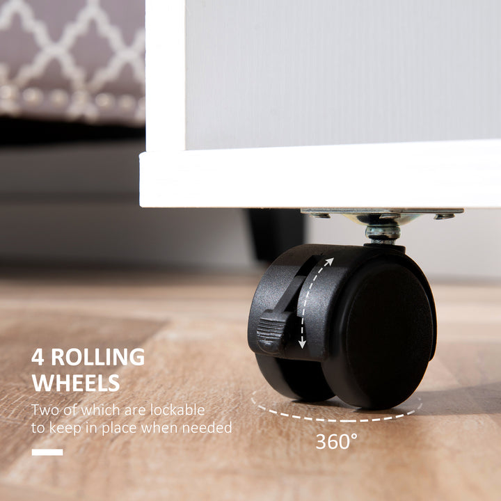 MCL Open Wardrobe on Wheels, Bedroom Wardrobe with Clothes Hanging Rail, 2 Storage Shelves, Mobile Garment Rack for Cloakroom, Hallway, White