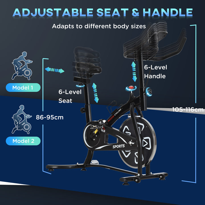 Indoor Stationary Exercise Bike 6kg Flywheel Fitness Cardio Workout Bke Trainer for Home Gym w/ Adjustable Resistance LCD Monitor Pad and Bottle Holder Black