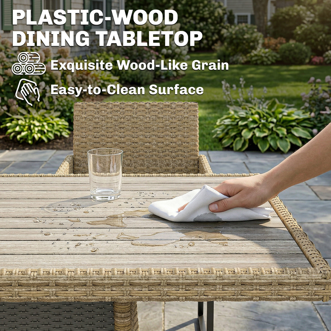 7 Piece Rattan Garden Furniture Set, Garden Dining Set with Wood-Plast
