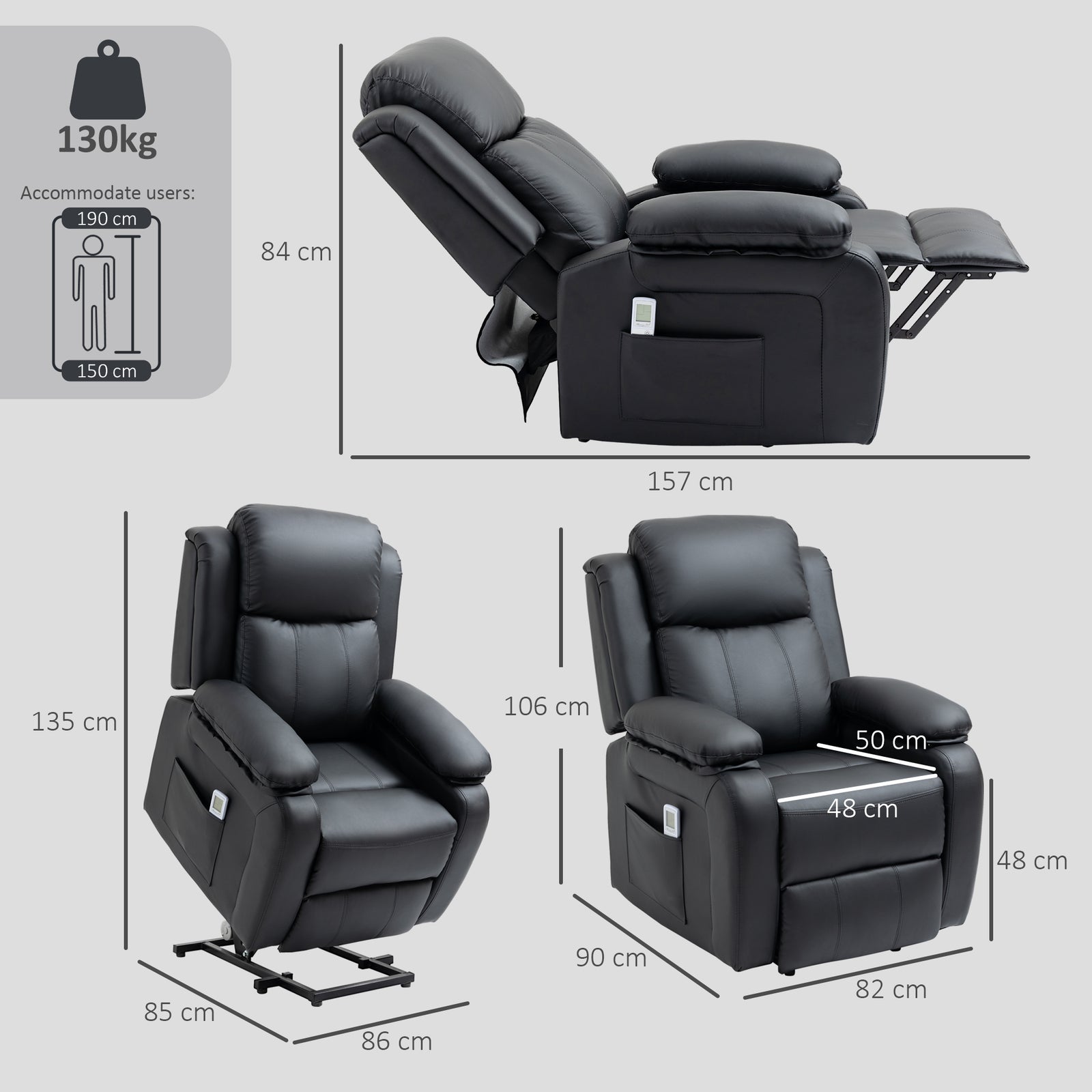 Riser and Recliner Chair with Vibration Massage, PU Leather Power Lift
