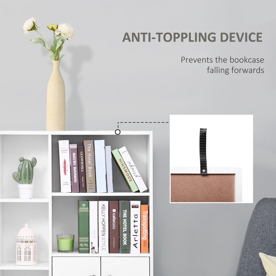 MCL Sideboard Storage Cabinet Cupboard, Open Bookcase with 2 Doors 5 Compartments Wooden Modern Style for Living Room Bedroom Kitchen 80 x 23 x 123 cm, White