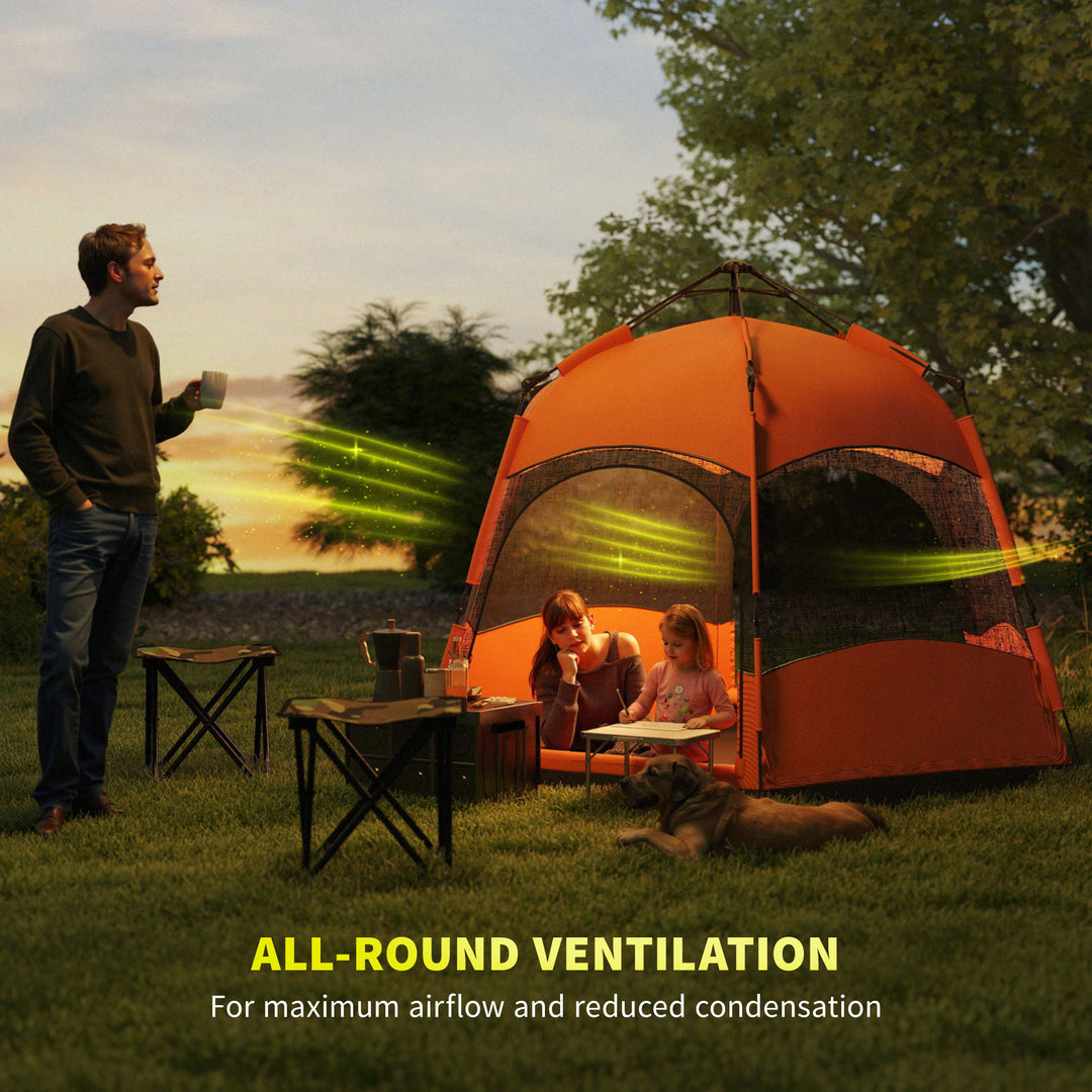 Six Man Hexagon Camping Tent with Hang Hook and Carry Bag - Orange and Blue