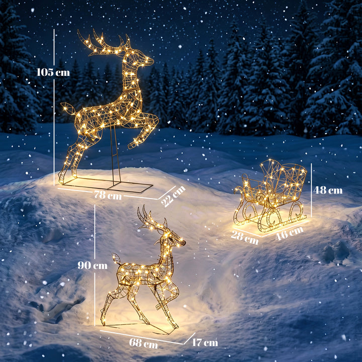 3-Piece Lighted Reindeer and Sleigh Set, PP Rattan Outdoor Christmas - view 3