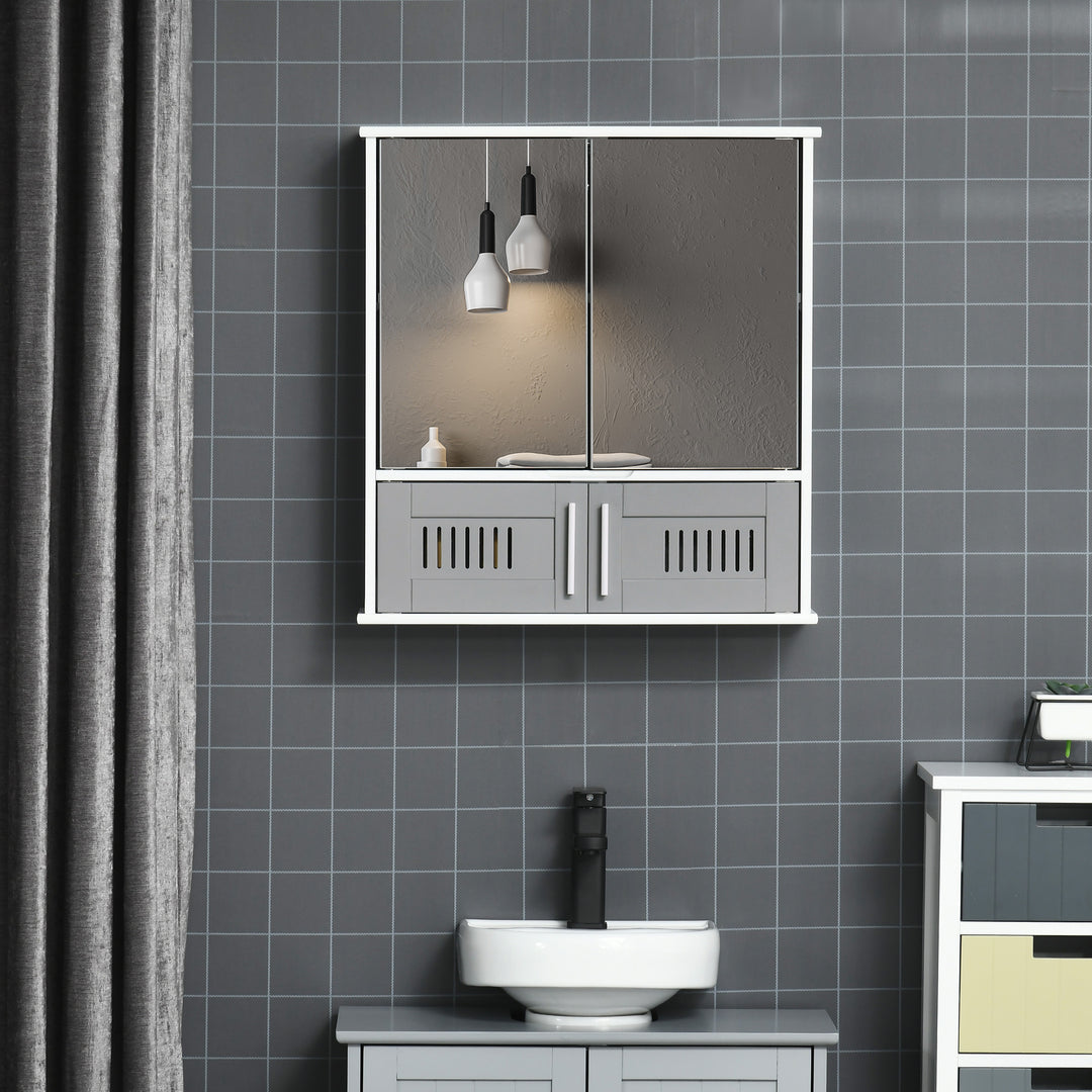 kleankin Wall-Mounted Bathroom Cabinet: Double Door Storage with Adjustable Shelf, Space-Saving Grey Organiser | Aosom UK