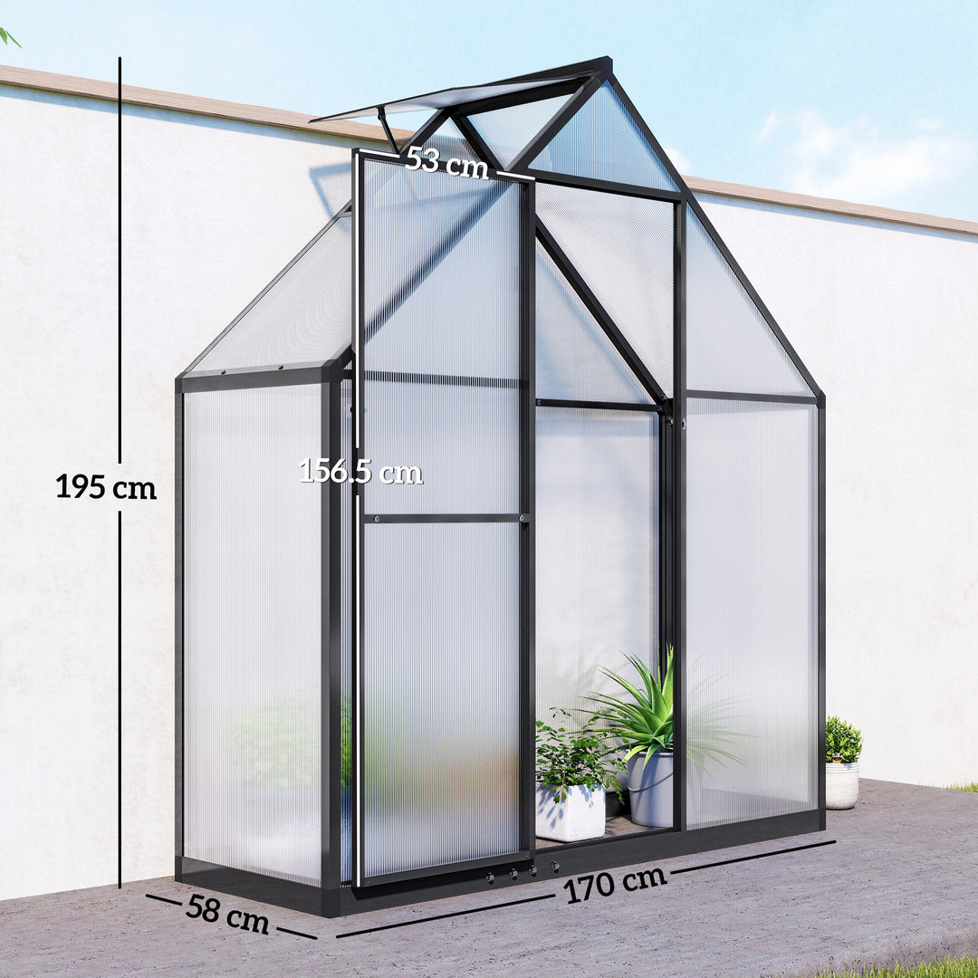 Polycarbonate Greenhouse with Swing Door and Adjustable Window, Walk-in Greenhouse, 5.5 x 6.5ft
