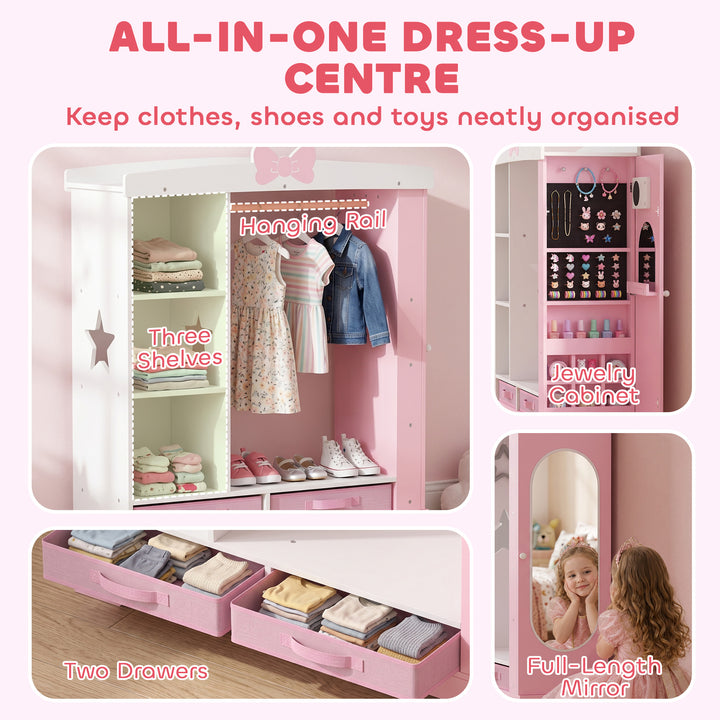 Kids Wardrobe with Lighted Mirror, Clothes Rail, Jewelry Cabinet - view 4