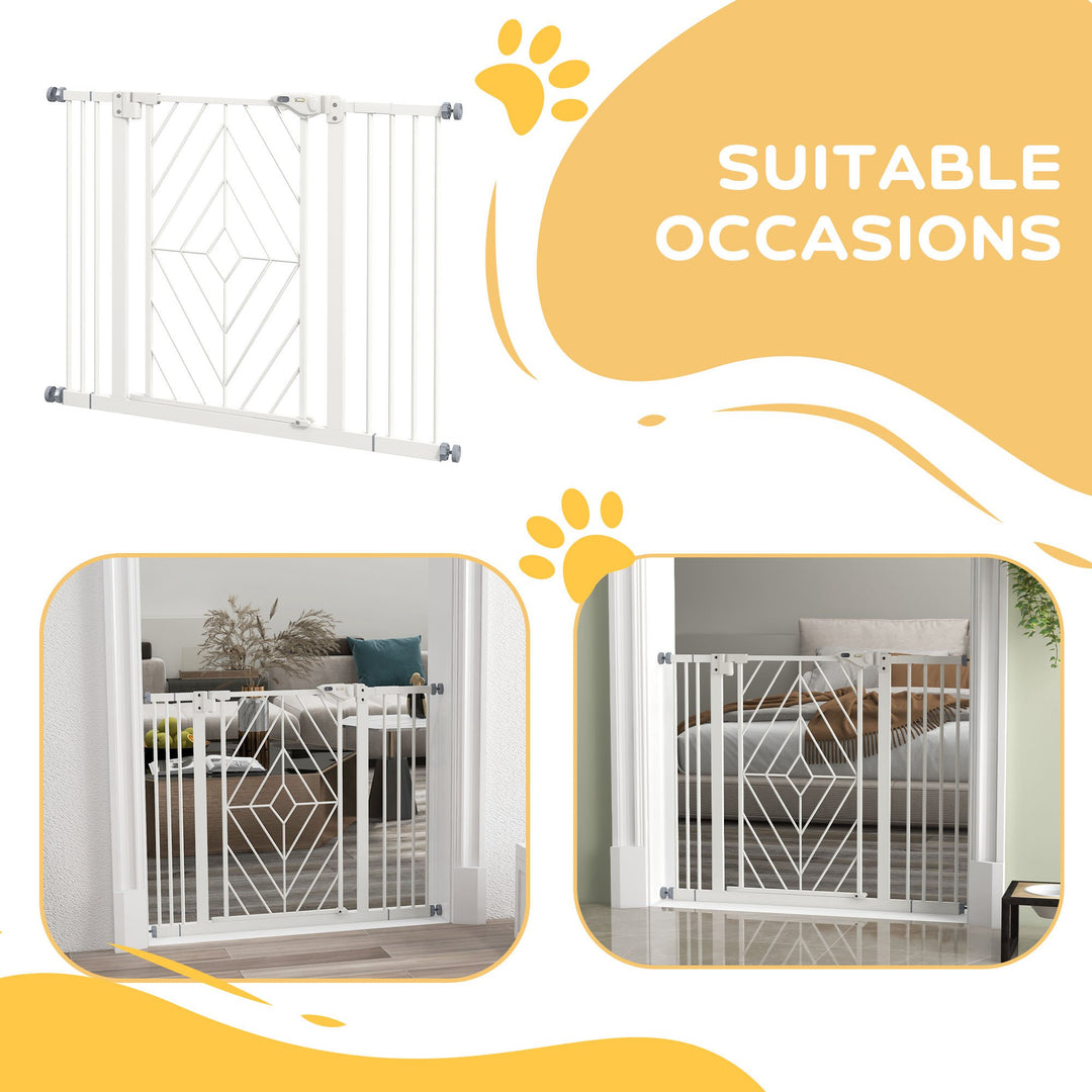 PawHut Pressure Fit Stair Gate Dog Gate w/ Auto Closing Door, Double Locking, Easy Installation, for 74-100cm Openings - White | Aosom UK