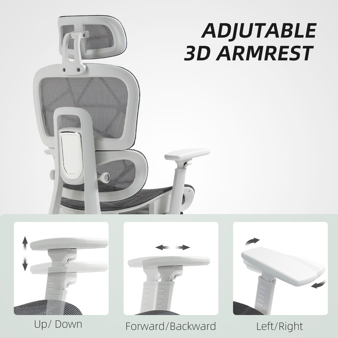 HOMCOM Multi-Adjustable Mesh Office Chair - Grey and White