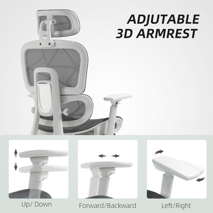 HOMCOM Multi-Adjustable Mesh Office Chair - Grey and White