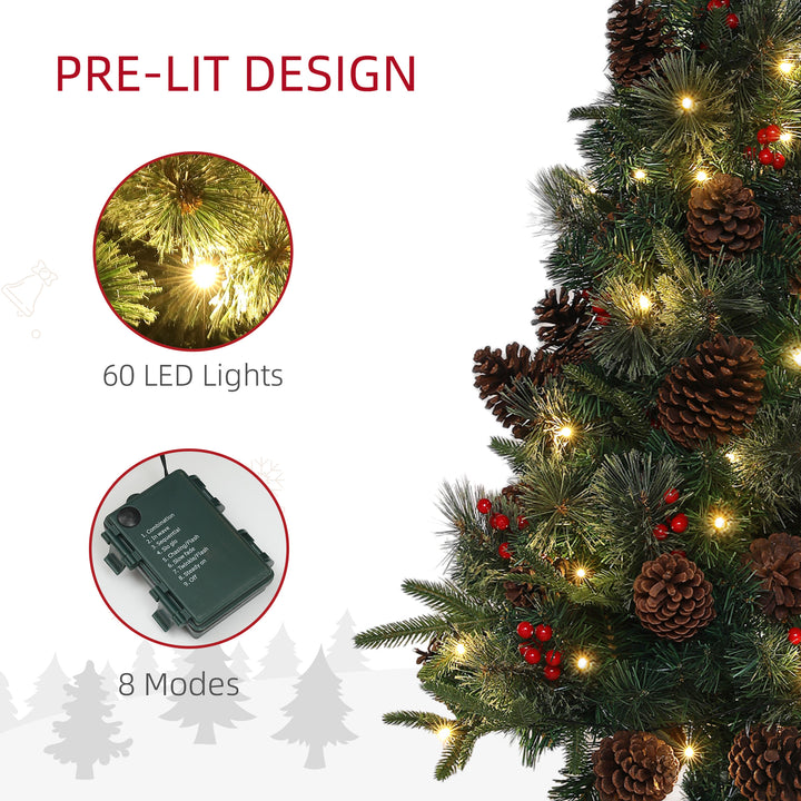 4ft Artificial Christmas Tree with 60 Warm White LED Lights, 8 Modes and Remote, Realistic Xmas Tree with Trophy Stand for Party Decoration, Green