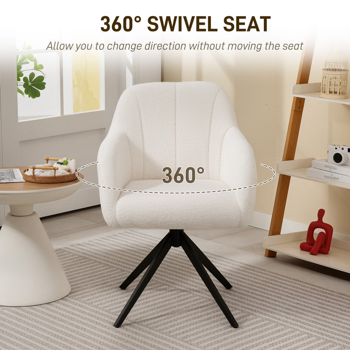 360 Degree Swivel Accent Chair, Teddy Fleece Fabric Armchair, Upholstered Tufted Vanity Chair with Steel Legs for Living Room, Bedroom, Home Office, White