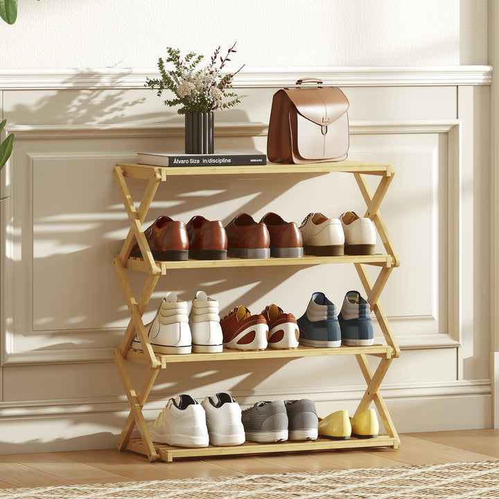 MCL 4-Tier Bamboo Shoe Rack, No Assembly - Natural