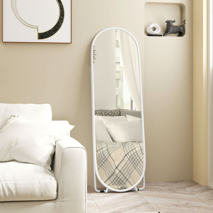 HOMCOM 40 x 160cm Full Length Mirror, Floor Standing, Wall-Mounted or Leaning Against Wall Oval Full Body Mirror w/ Support Frame | Aosom UK