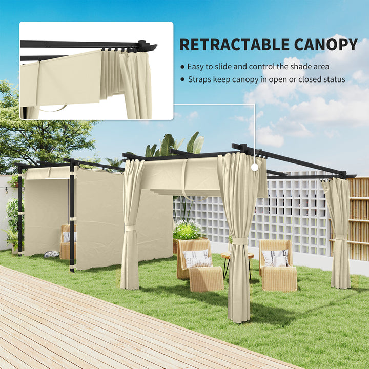 3 x 3 m Retractable Roof Pergola, with Curtains - Beige