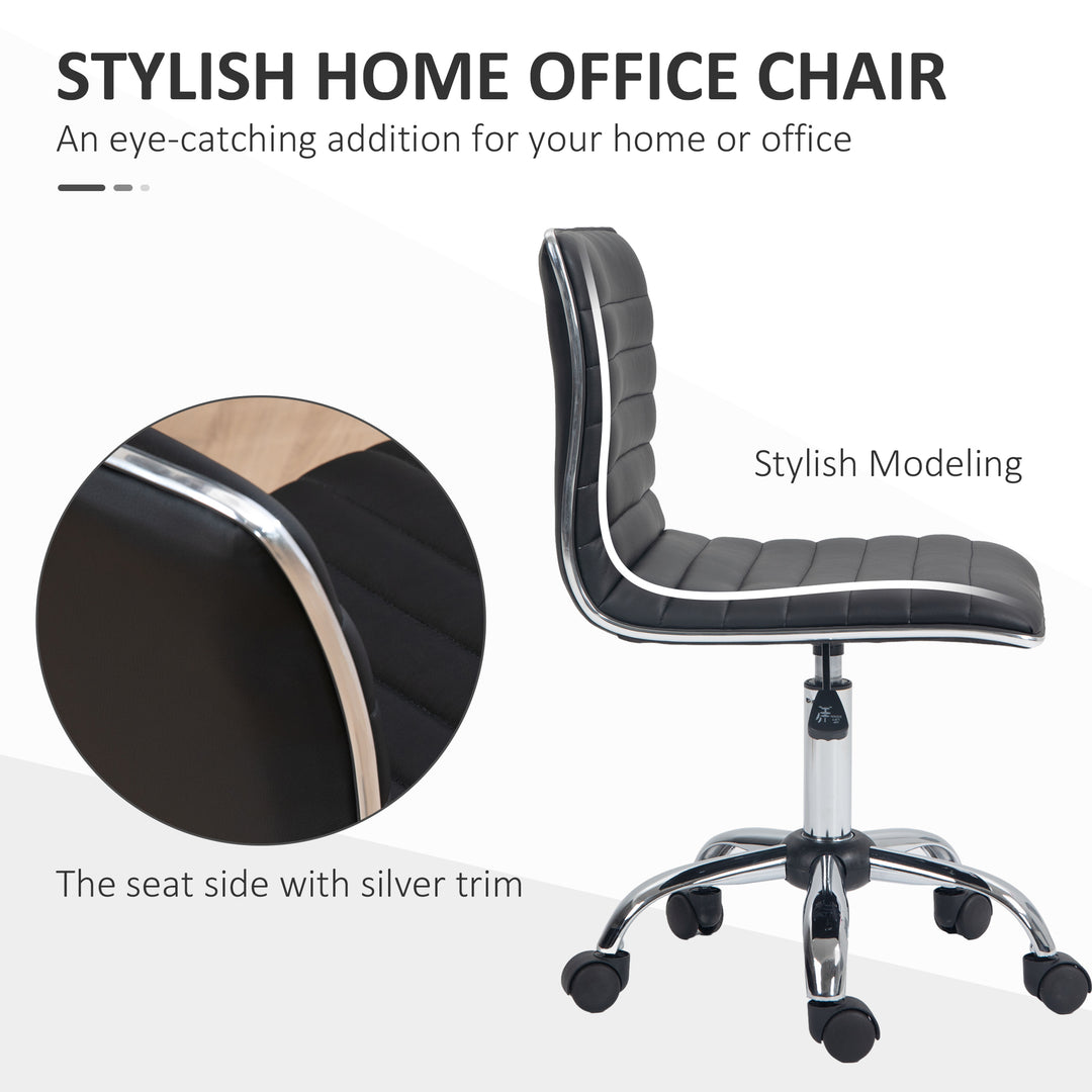 Armless Task Desk Chair, Swivel Office Chair with Faux Leather, Adjust
