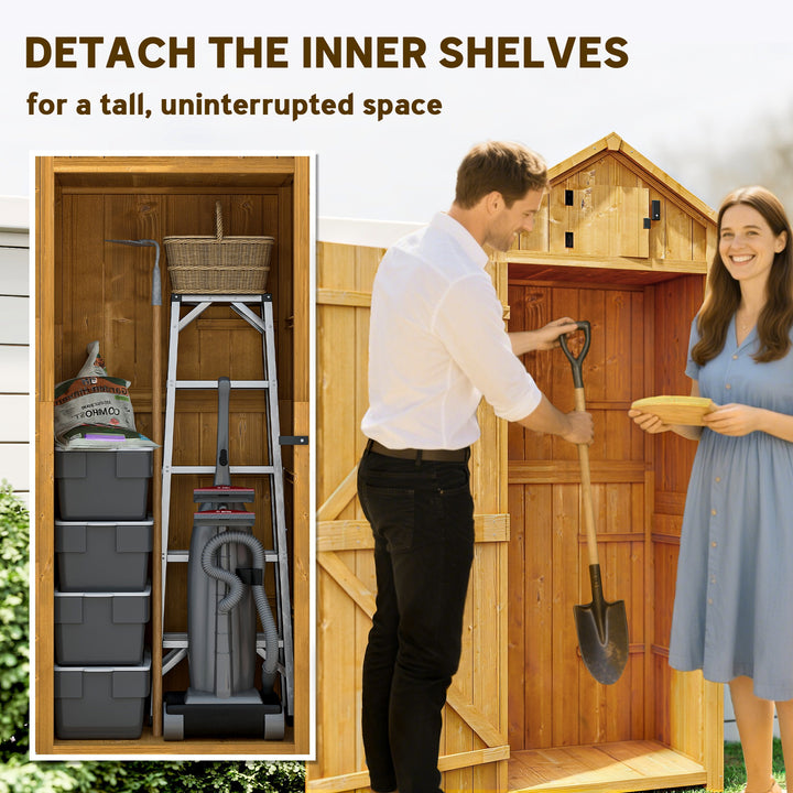 Garden Shed Vertical Utility 3 Shelves Shed Wood Outdoor Garden Tool Storage Unit Storage Cabinet, 77 x 54.2 x 179cm - Brown