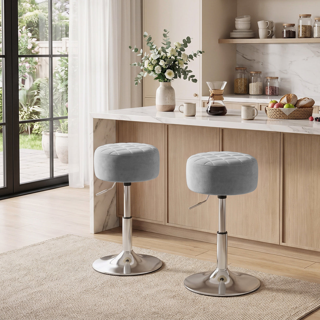 Bar Stool Adjustable Swivel Chair Velvet-Feel Seat 1 Piece, Grey