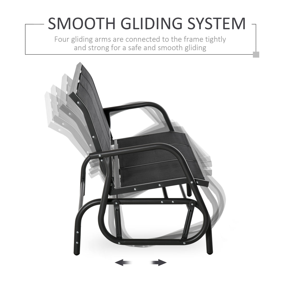 3-Seat Glider Rocking Chair for 3 People Garden Bench Patio Furniture Metal Frame, Black