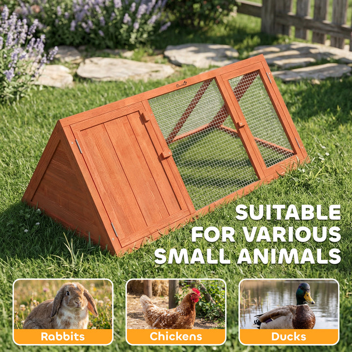 Rabbit Hutch, Wooden Guinea Pig Hutch with Run and Doors, Outdoor Tria