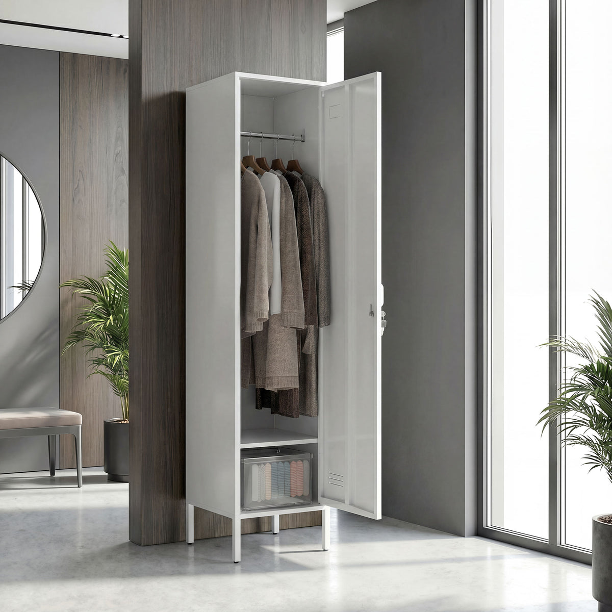 Metal Locker Cabinet with Hanging Rod, Lock and Key, Single Locker - view 2