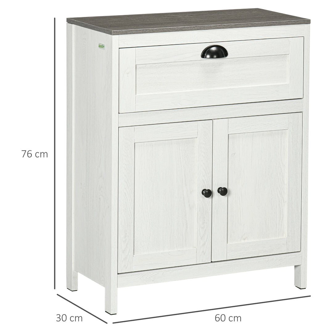 MCL Bathroom Floor Cabinet, Freestanding Storage Cupboard with Drawer, Double Door Cabinet and Adjustable Shelf, White