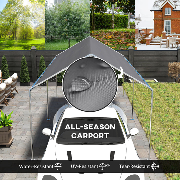 3 x 6m Heavy Duty Carport Garage Car Shelter Galvanized Steel Outdoor Open Canopy Tent Water UV Resistant Waterproof, Grey