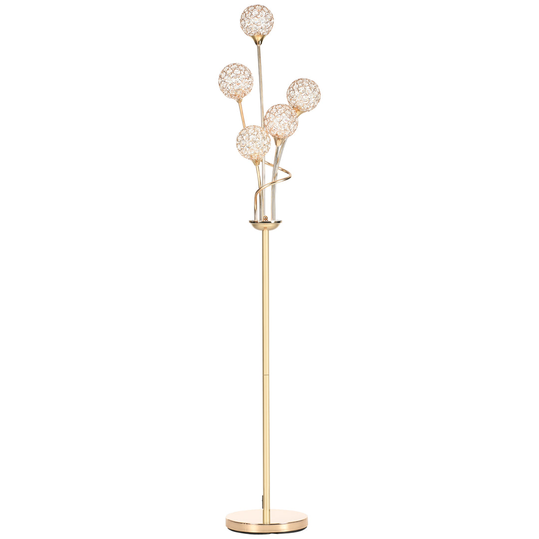 MCL Crystal Floor Lamps for Living Room Bedroom with 5 Light, Modern Upright Standing Lamp, 34x25x156cm, Gold Tone