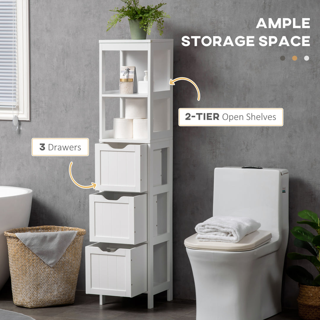 Narrow Floor Cabinet, Bathroom Cabinet with 3 Drawers and 2 Open Shelv