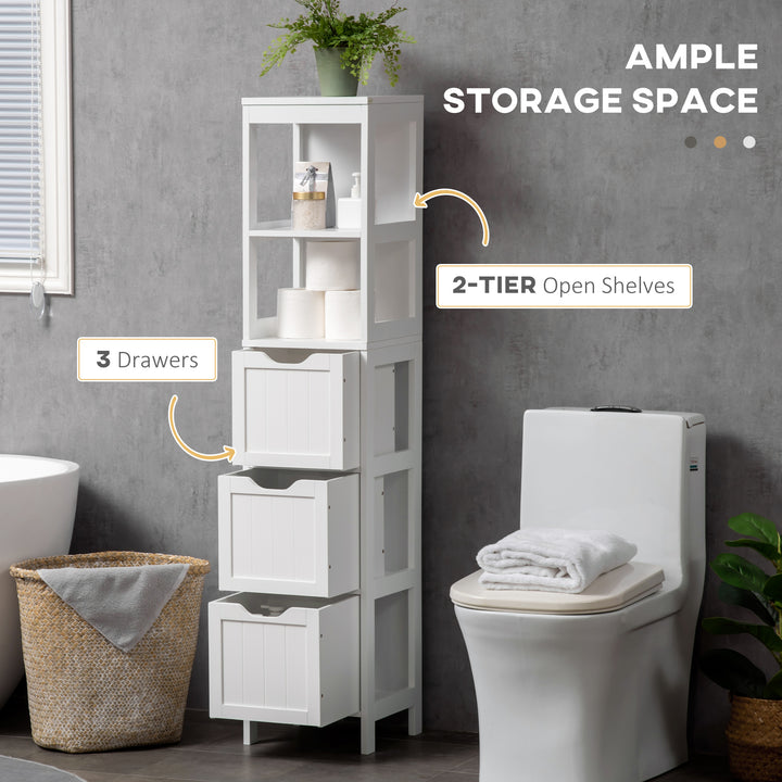 Narrow Floor Cabinet, Bathroom Cabinet with 3 Drawers and 2 Open Shelv