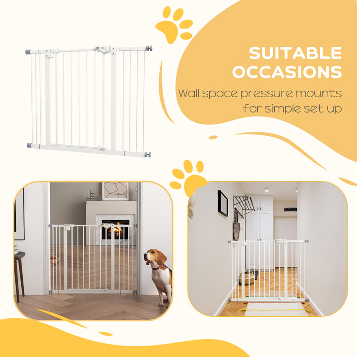 PawHut Adjustable Dog Gate, Metal Safety Barrier for Pets, Extends 74-100cm Wide, Easy Install, White | Aosom UK